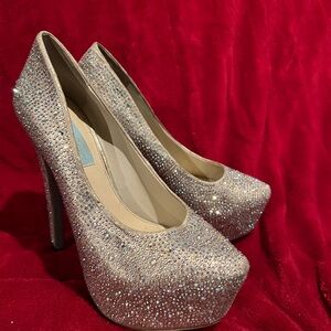 Betsey Johnson Silver Stiletto Heels with Glitter